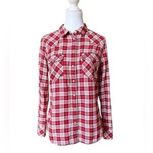 Levi’s Tailored Fit Red Check Plaid Western Button Down Long Sleeve Shirt Sz L